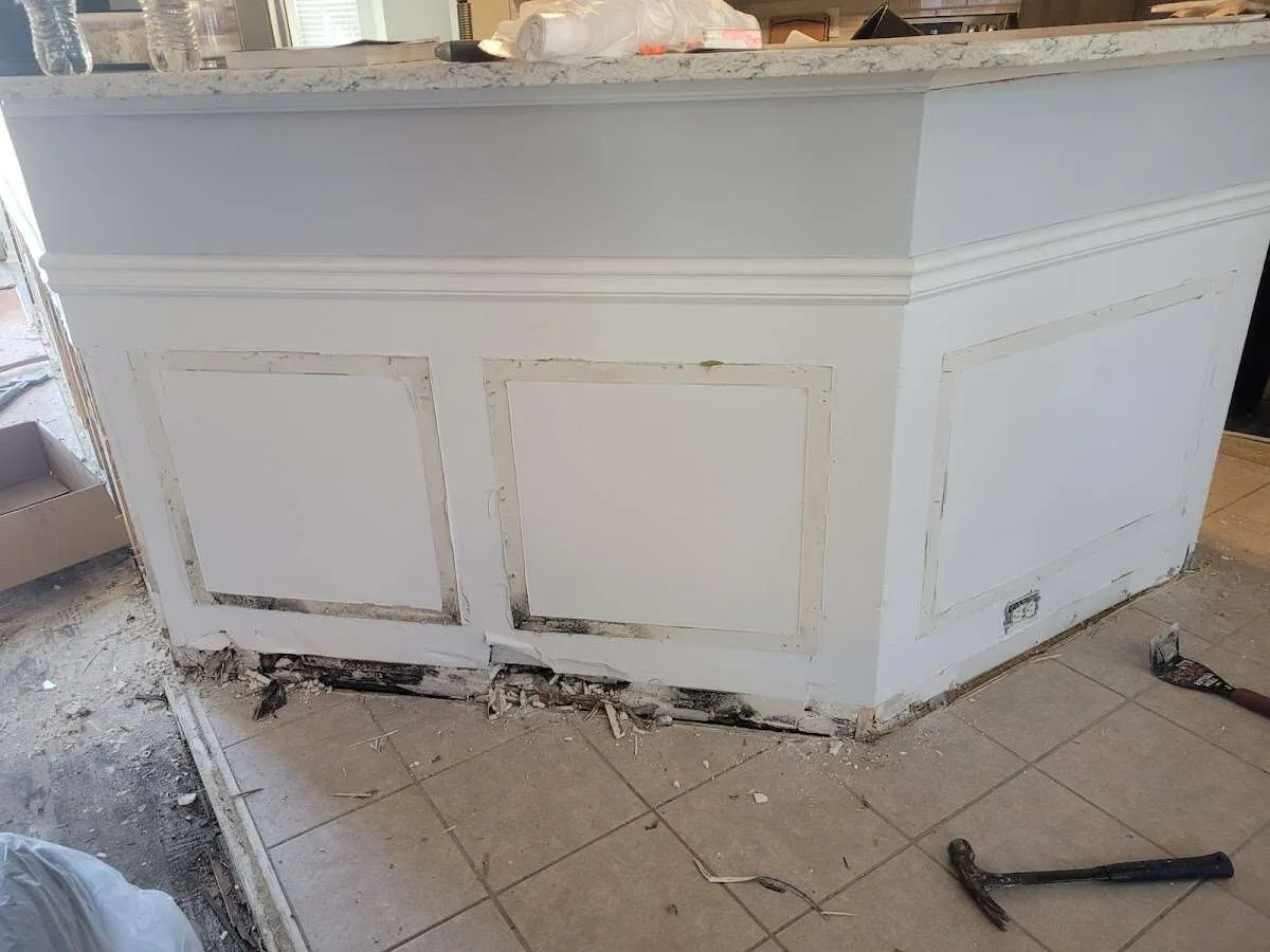 Water damage and mold on kitchen during Storm Damage Restoration in Honeygo